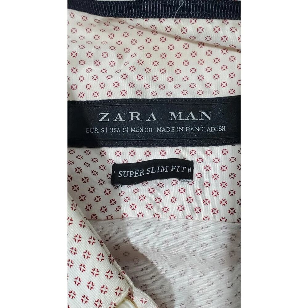 Zara Man Super Slim Fit Shirt Small Beige Maroon Print - Picture 5 of 10